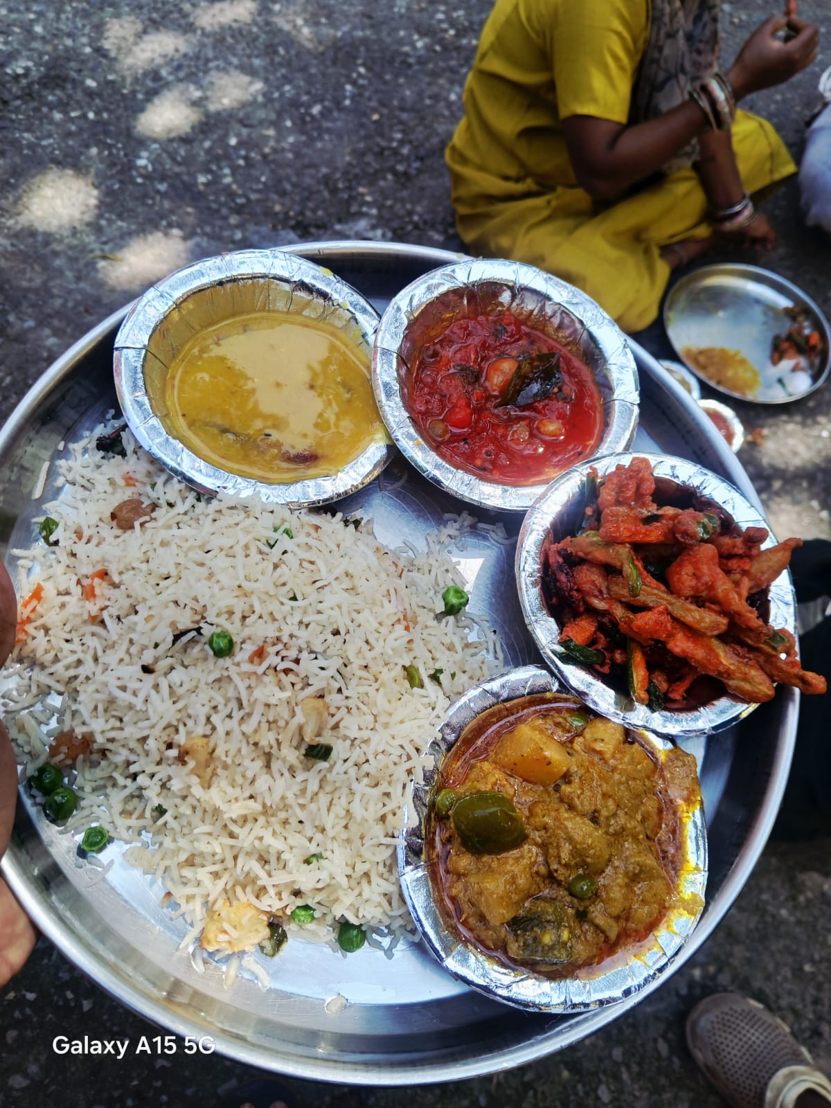 A thali of rice and assorted dishes served during the tour